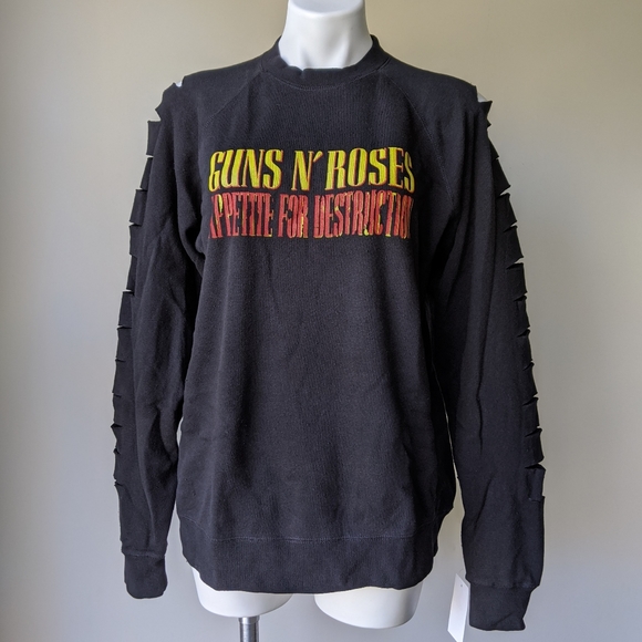 Guns N' Roses Graphic Distressed Cut-Out Sweatshirt, Black L NWT - Picture 3 of 7
